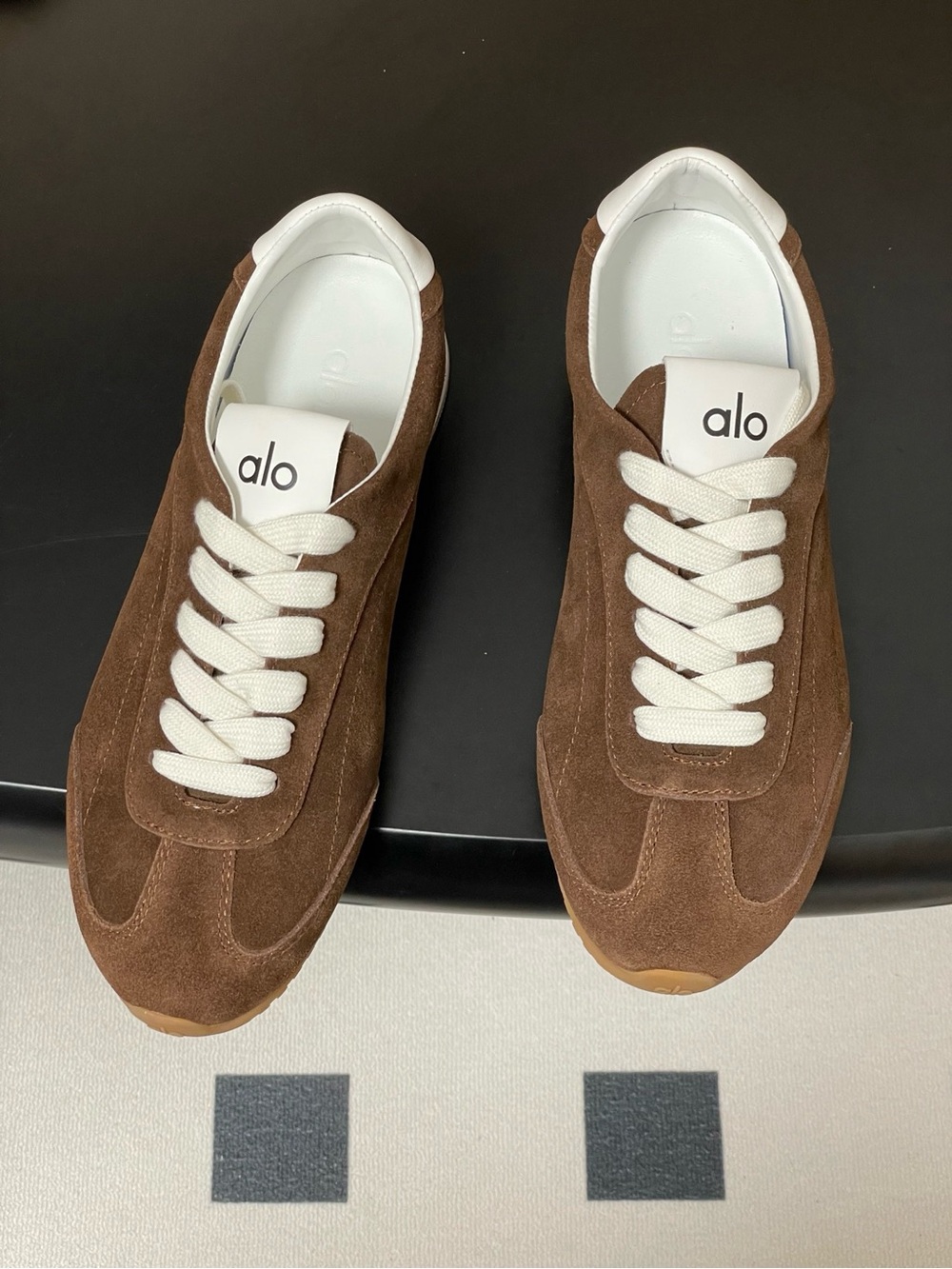 ALO Yoga Brown Suede Low-Top Sneakers with White Laces